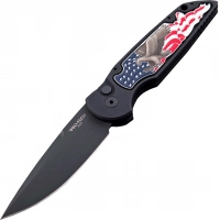 Автоматический складной нож Pro-Tech TR-3 B. Shaw Designed «3D coin struck» Eagle Inlay, клинок черный, сталь 154CM, рукоять алюминий купить в 