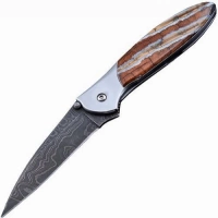 Полуавтоматический складной нож Santa Fe Kershaw Leek, дамасская сталь, рукоять сталь с накладкой из зуба мамонта купить в Уфе