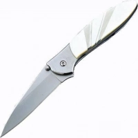 Полуавтоматический складной нож Santa Fe Kershaw Leek, сталь 14C28N, рукоять сталь с накладкой из перламутра купить в Уфе