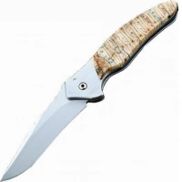 Полуавтоматический складной нож Santa Fe Kershaw Shallot, сталь 14C28N, рукоять сталь с накладкой из зуба мамонта купить в Уфе