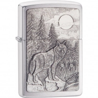 Зажигалка ZIPPO Classic Волк с покрытием Brushed Chrome купить в Уфе